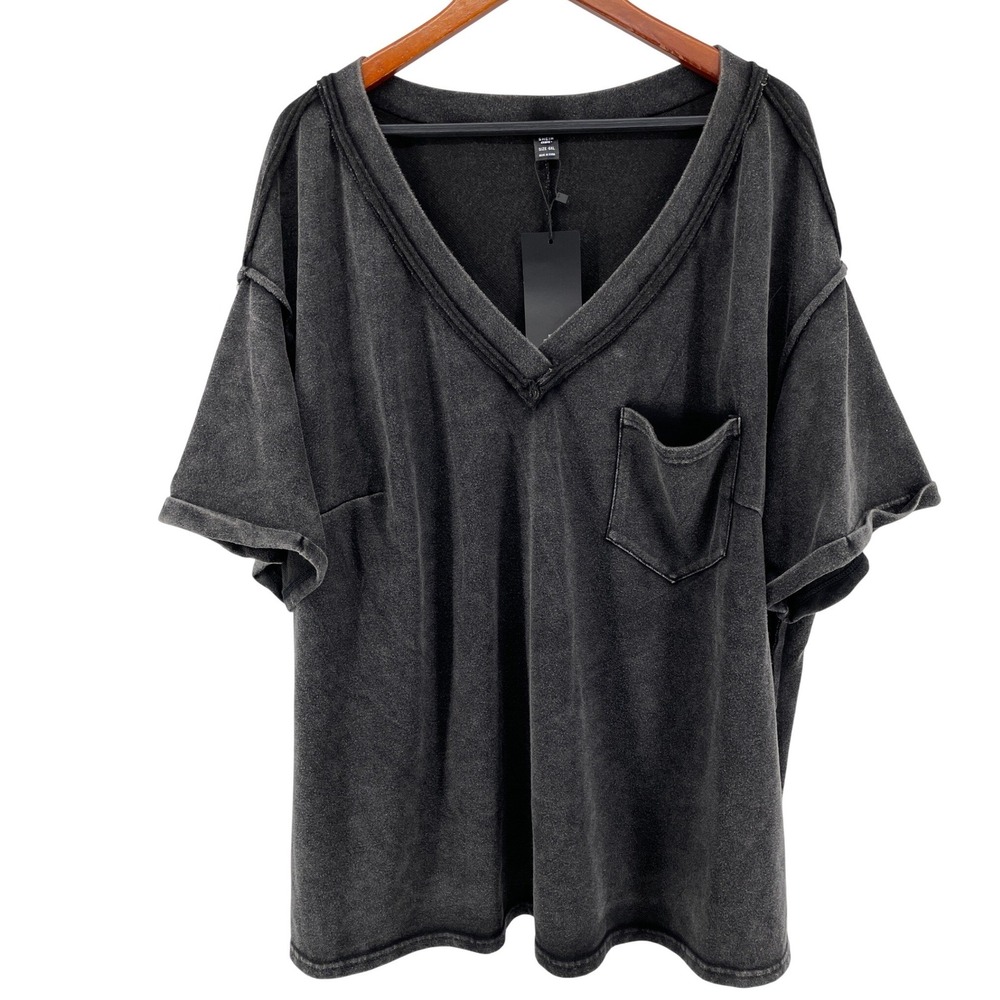 T-Shirt Womens 6XL Grey Mineral Wash Relaxed Edgy Grunge Streetwear Top NEW
